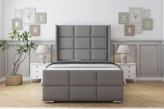 Sloomy Beaumont Dumfries Bed Frame With 50 Upholstered Wingback Headboard in Light Grey | Size: King