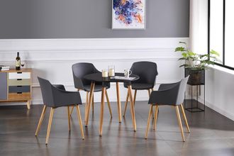 Life Interiors Life Interiors - Juego De Comedor Halo Round Eden: Una Mesa De Comedor De Madera Negra Y Un Juego De 4 Sillas De Comedor De Madera Gris - Comedor Coci