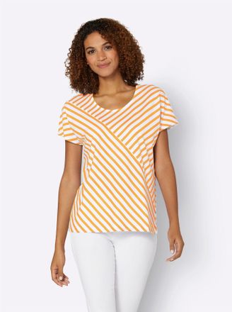 Casual Looks T-Shirt CASUAL LOOKS Shirt, Damen, Gr. 36, gelb (ocker, wei&szlig;, gestreift), 50% Baumwolle, 50% Modal, gemustert, gestreift, mehrfarbig, Rundhals, Shirts
