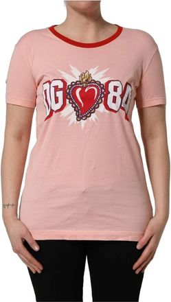 Dolce & Gabbana Graphic Print Cotton Crew Neck T-shirt - Dames - T-shirts - Roze - XS - Katoen - Tops