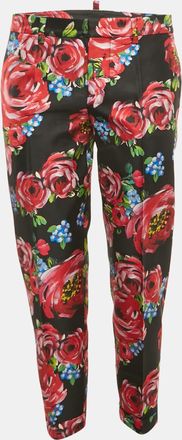 Dsquared2 Black Floral Print Silk Gabardine Pants