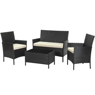 Songmics Conjunto de muebles de jard&iacute;n de rat&aacute;n de color negro