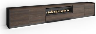 Skraut Home Skraut Home - Mueble Tv, Televisi&oacute;n, Muebles De Sal&oacute;n, Almacenaje, 310x37x50cm, Para Tv Hasta 80, Chimenea El&eacute;ctrica, Led, Estilo Moderno, Roble Oscur