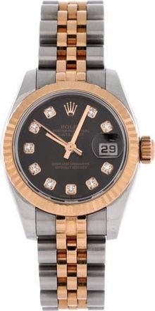 Rolex Oyster Perpetual Datejust Automatic Watch Stainless Steel and Rose Gold with Diamond Markers 26 in Metallic Gold at Nordstrom