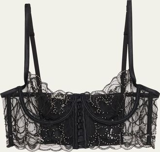 Livy Paradis Bead-Embroidered Sheer Bustier