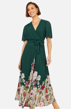 Yumi Mesh Wrap Midi Dress in Green at Nordstrom, Size 10
