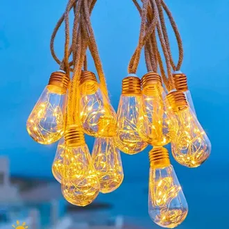 Angel Cerd&aacute; Guirnalda De Luces Solares Para Jard&iacute;n, 20 Bombillas, 10 Metros De Cuerda De C&aacute;&ntilde;amo, Alimentaci&oacute;n Usb Y Solar