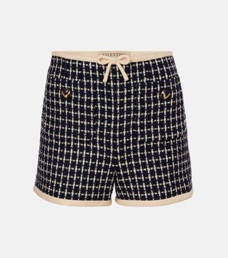 Valentino VLogo checked wool-blend boucle shorts