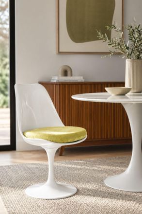 Fusion Living White Tulip Dining Chair with Luxurious Cushion in Green