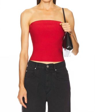 SIMKHAI Nicole Strapless Knit Top In Crimson