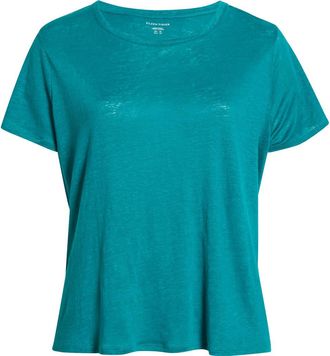 Eileen Fisher Organic Linen Crewneck T-Shirt in Teal at Nordstrom, Size 3 X