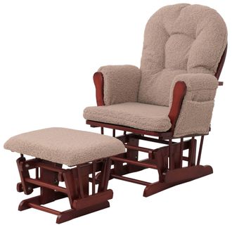 Hhg Hhg - Nunca Usado] Sill&oacute;n Relax 033, Mecedora Sill&oacute;n + Taburete Tejido Boucl&eacute; 480g/m&sup2; Oeko-tex, Marr&oacute;n Oscuro Armaz&oacute;n