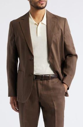Nordstrom Henrik Trim Fit Solid Italian Linen Suit Separate Jacket in Brown Cocoa at Nordstrom Rack, Size 44 Regular