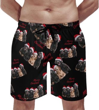 Generic Santa Hats Dogs Christmas Mens Swim Shorts & Trunks Mesh Liner Beach Board Quick Dry Beachwear XS