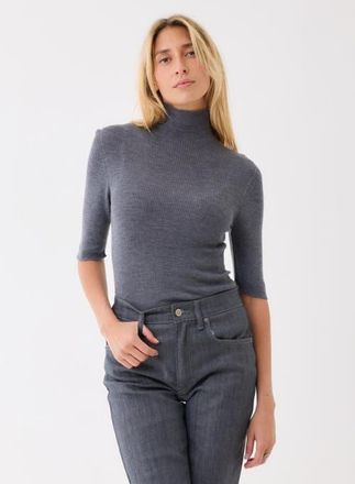 Majestic Filatures Merino Rib Knit Elbow Sleeve Turtleneck in Gris Chine at Nordstrom, Size 3