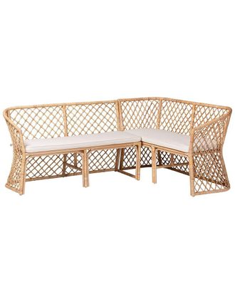 Baxton Studio Aysi Bohemian Rattan 2Pc Dining Nook Bench Set