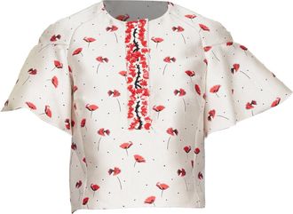 Giambattista Valli 2014 poppy floral ruffle beaded embellished crop top IT40 XS