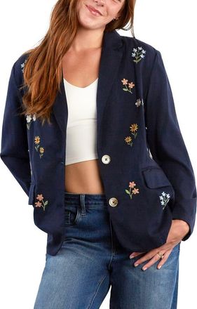 BILLY T Wild Blossom Embroidered Blazer in Navy at Nordstrom, Size X-Large
