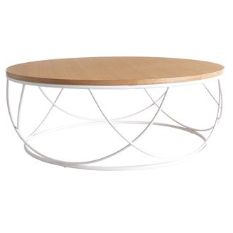 Miliboo Miliboo - Mesa De Centro Madera Y Metal Blanco Redonda 80 Cm Lace