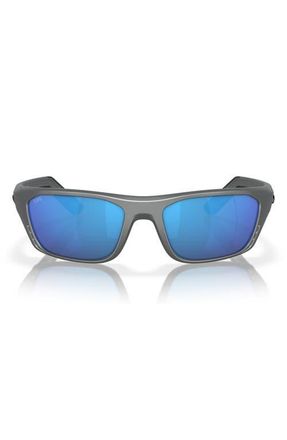 Costa 57mm Polarized Rectangular Sunglasses in Matte Gray/Blue Mirror 580G at Nordstrom
