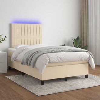 vidaXL Cama Box Spring Con Colch&oacute;n Y Led Tela Crema 120x200 Cm Vidaxl