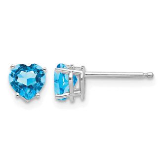 Diamond2Deal 14k White Gold 5mm Heart Blue Topaz Earrings