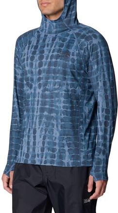 Mountain Hardwear Crater Lake Long Sleeve Hoodie in Adriatic Blue Prismatic Print at Nordstrom, Size Xx-Large