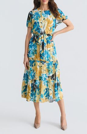 Kasper Floral Tiered Midi Dress in Butterscotch Multi at Nordstrom, Size X-Large