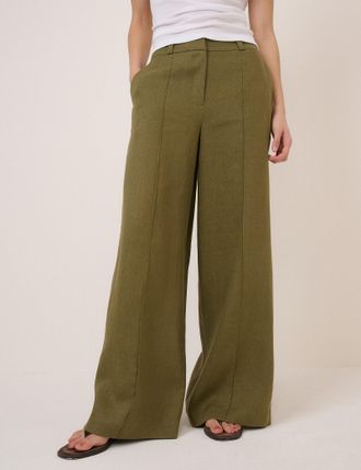 Nobody's Child Khaki Linen-Blend Wide Leg Tailored Trousers