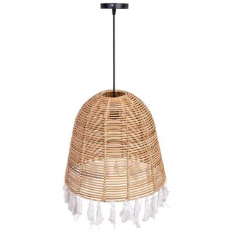 Wanderlust Deco L&aacute;mpara techo de ratan y algod&oacute;n marr&oacute;n d40x40h cm