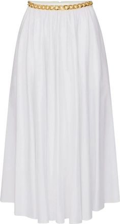 Elisabetta Franchi Stretch Katoenen Rok Met Juweel Detail - Dames - Midirokken - Wit - L - Katoen - Rokken