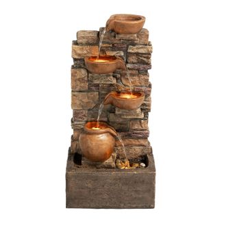 Teamson Home 72.3 cm Outdoor 4-Tier Stacked Stone Cascading Water Fountain with LED Lights in Brown