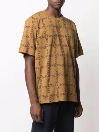 J.W.Anderson Mens All Over Logo Oversize T-Shirt Brown Clothing > Polo & T-Shirts
