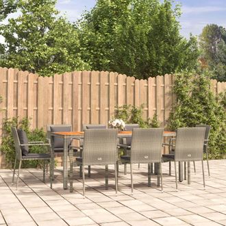 vidaXL Set Comedor Jard&iacute;n 9 Pzas Y Cojines Rat&aacute;n Sint&eacute;tico Gris Vidaxl