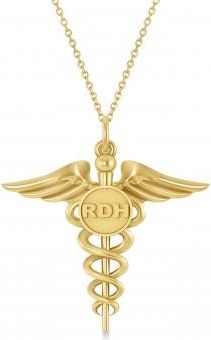 Allurez Caduceus Registered Dental Hygienist Pendant Necklace 14k Yellow Gold