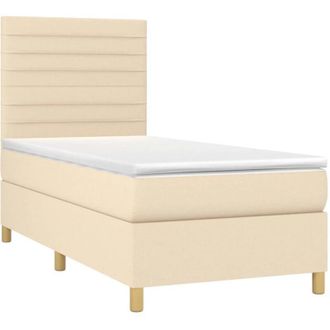 vidaXL Vidaxl - Cama Box Spring Colch&oacute;n Y Luces Led Tela Crema 90x200 Cm