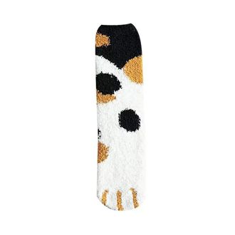 ACVIP Womens Cute Kitty Cat Paws Coral Fleece Slipper Socks Winter Warm Home Sleeping Cozy Sock a Pairs(Black Dots)