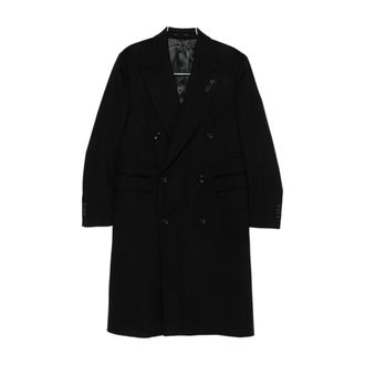 Lardini Double-Breasted Coats, male, Black, Size: 2XL Black Floral Double-Breasted Coat