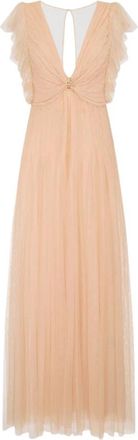 Elisabetta Franchi Red Carpet Tulle Jurk - Dames - Avondkleed - Beige - M - Tule - Kleedjes