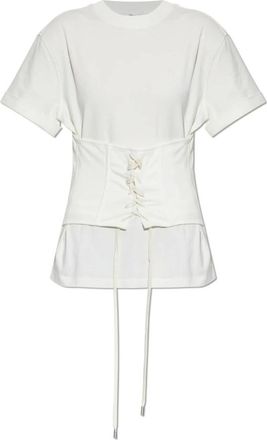 Alexander McQueen Tops, Dames, Wit, XS, Katoen, T-shirt met decoratieve strikdetail