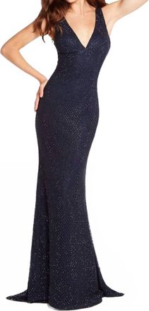 Alyce Paris Sleeveless V-Neck Diamond Lace Evening Gown In Periwinkle