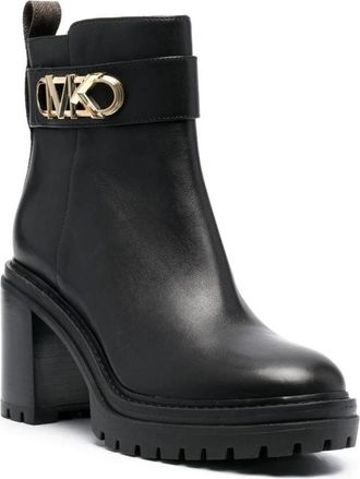 Michael Kors Enkellaarsjes - Dames - Laarzen met Hak - Zwart - 39 EU - Leer - Schoenen