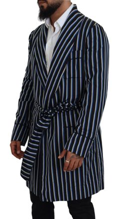 Dolce & Gabbana Mens Black Blue Martini Printed Lining Robe And Polyester Silk Clothing