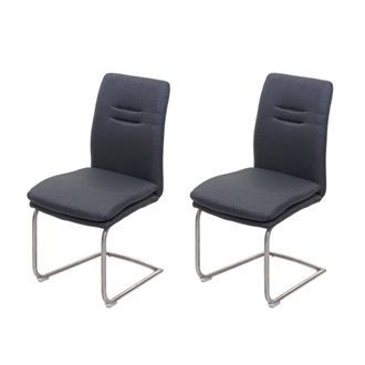 Hhg D&eacute;coshop26 - Juego De 2 Sillas De Cocina Comedor En Tejido Gris Oscuro Y Costuras Decorativas De Acero Inoxidable 040000412