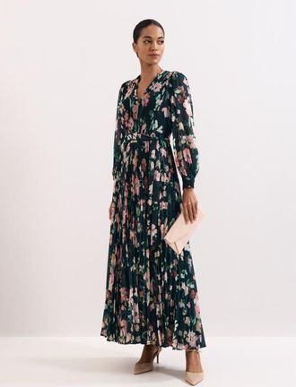 Phase Eight Rosa V-Neck Floral Maxi Dress in Teal at Nordstrom, Size 12