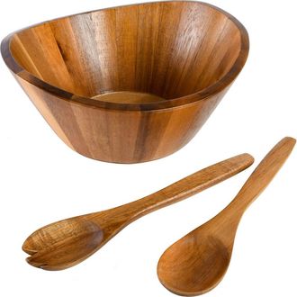 Gibson Home Sherwood Salad Bowl With Matching Serving Spoon & Fork in Brown at Nordstrom