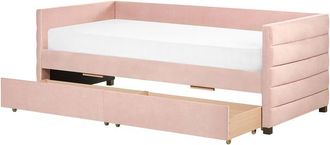 Beliani Cama Con Almacenaje De Terciopelo Rosa Pastel 90 X 200 Cm Somier Cajones Marray