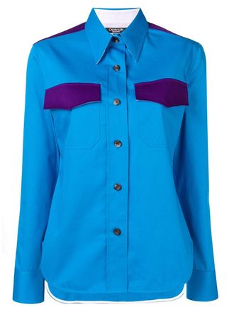 Calvin Klein contrasting pocket shirt - women - Cotton - 10 - Blue