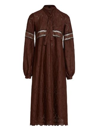 Giambattista Valli tie-neck midi dress - women - Cotton/Polyester - 44 - Brown