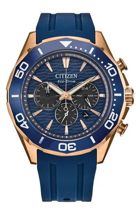 Citizen Endeavor Eco-Drive Chronograph Synthetic Strap Watch, 43mm in Navy at Nordstrom
